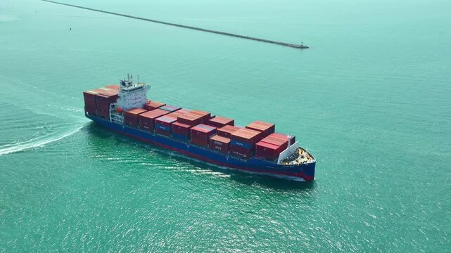 4 February 2025 Thailand Aerial view of the container shipping system international transportation Export-import business, logistics, transportation industry concepts