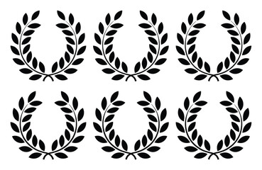 Laurel Wreath Black Silhouette Vector Illustration Set