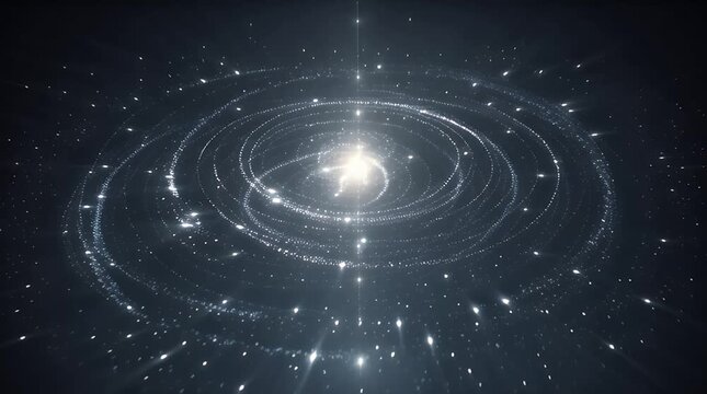 Orbiting Light Halo Around a Radiant Star in the Cosmic Darkness &ndash; Animated 5‑Second Clip Viewed from a Central Perspective