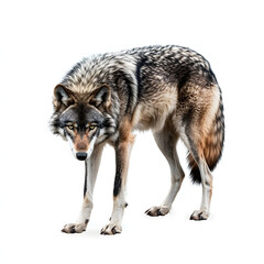 Majestic gray wolf stalking in a white landscape