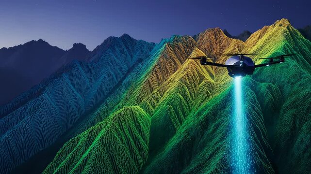 Futuristic Drone Mapping Mountain Terrain with LiDAR Scanning Technology