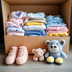 Organized baby essentials in a cardboard box