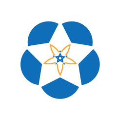 Abstract Blue Star Flower Logo Emblem With Orange Floral Center For Modern Branding