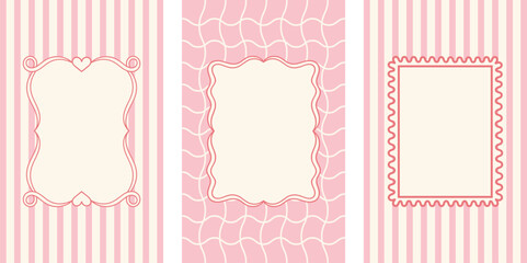 Elegant Pink Vintage Decorative Frames Collection with Striped and Mosaic Backgrounds for Wedding Invitations, Labels and Scrapbooking Design Templates