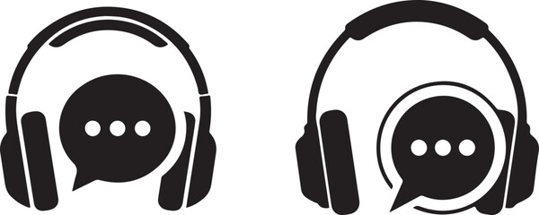 Fototapeta premium Customer support service icon set featuring headphones and speech bubbles for online communication helpline assistance telemarketing call center representative
