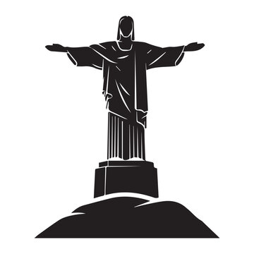 Christ the Redeemer statue in Rio de Janeiro, Brazil icon Silhouette vector black on a white background