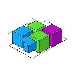Colorful 3D Cubes Arrangement in Isometric View.