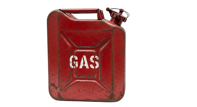 Weathered Red Gas Can With Gas Text Isolated On Black