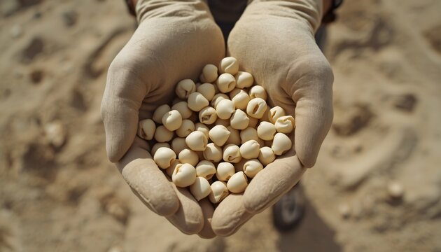 Hands Wearing Garden Gloves picking Lobia