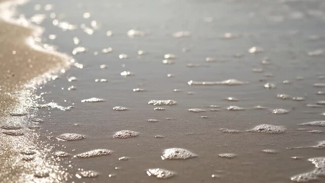 Dynamic Seafoam Receding Motion Capture the continuous, gentle ebb and flow of the seafoam as it washes onto the shore and gracefully recedes, revealing new patterns.
