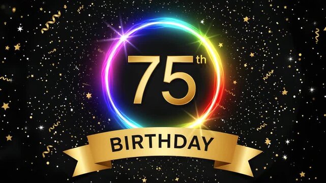 Celebrating75th Birthday With Colorful Glowing Circle And Stars Background 4K Ai HD high quality video.