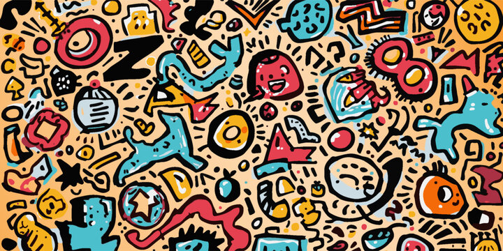 Abstract vector illustration, hand-drawn doodle style. Detailed scribbled lines, bold colors, expressive shapes, and a fun and energetic atmosphere. Funny and crazy vector artwork.
