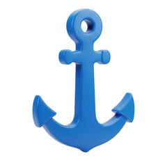 A blue plastic anchor toy isolated on transparent background with a hole at the top