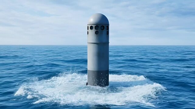 Submerged Military Submarine Periscope Emerging from Ocean Surface for Reconnaissance