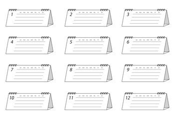 Annual Desk Calendar Set with Monthly Pages Line Art Illustration for Planning and Time Management Concept