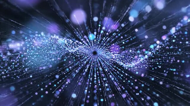 Abstract futuristic background with glowing blue and purple particles.