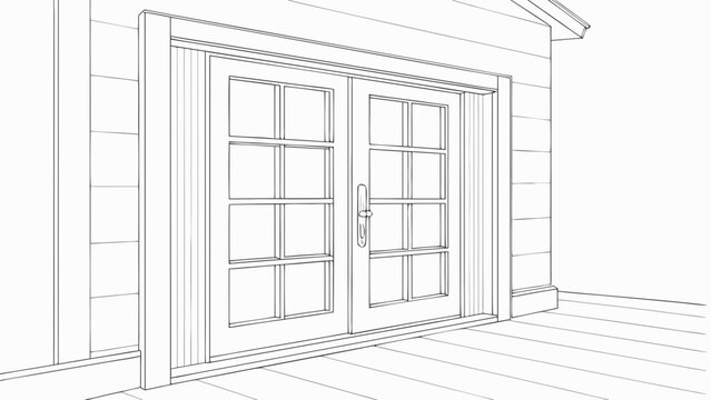 Architectural Drawing of Double Doors with Grid Panes.