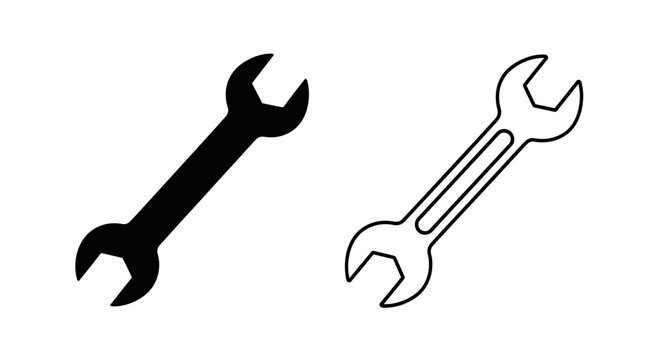 Two wrenches, black and white wrench, wrench icon, wrench illustration, wrench drawing Vector