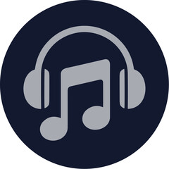 Simple Flat Design Headphone with Music Note Sign Audio Icon