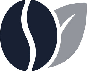 Simple Two Tone Coffee Bean and Leaf Organic Natural Food Icon