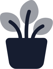Simple Flat Style Potted Plant with Three Leaves Illustration