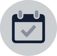 Flat Design Simple Calendar Checkmark Icon with Round Gray Background