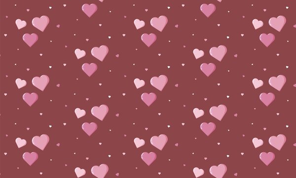 Seamless Valentine s pattern with pink and purple hearts of various sizes on maroon background