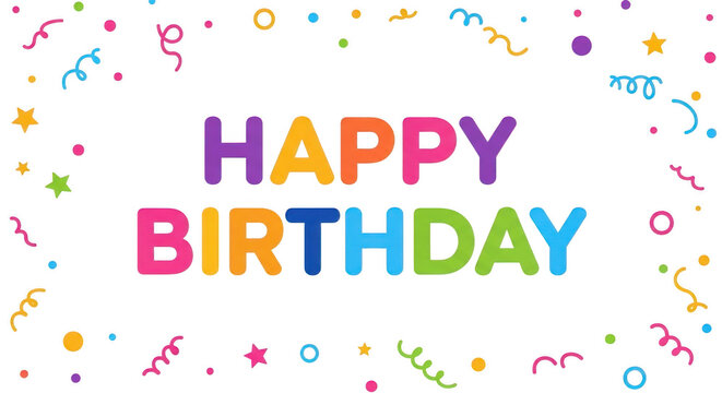 Happy Birthday Typography Surrounded by Colorful Confetti