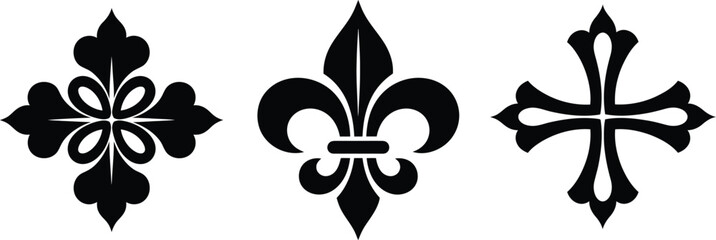 black fleur de lis and cross symbols on white background © Saidurra12