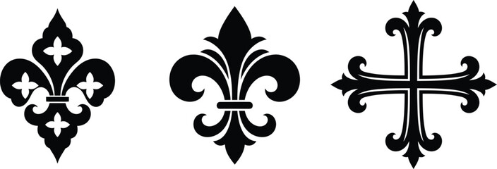 black fleur de lis and cross symbols on white background © Saidurra12