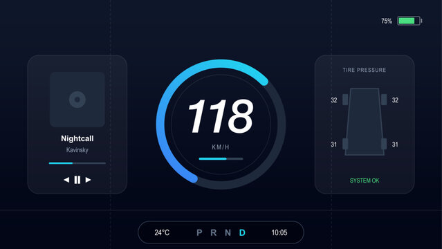 Circular Speed Gauge 118 Dark Teal Futuristic Automotive Dashboard HUD Sport Mode Interface Design Background