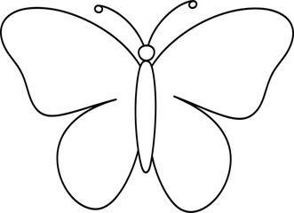 Minimalist black and white vector line art illustration of a butterfly isolated on white background © Monjurul