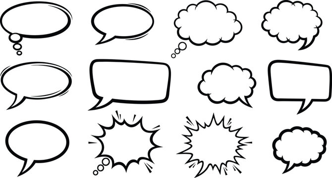 Collection of various cartoon speech bubbles and thought clouds for comics  blank templates for dialogue