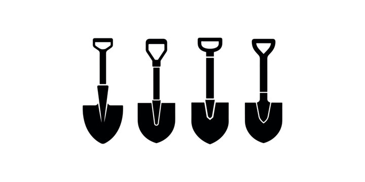 Shovel vector icon set for digging and gardening. construction and agriculture equipment. tool for soil and sand. excavation and planting