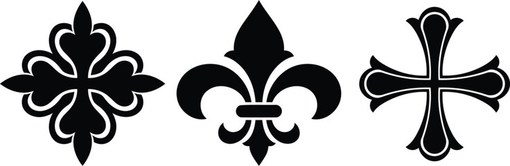 set of black fleur de lis and cross symbols © Saidurra12