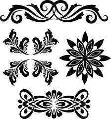 Fototapeta premium Set of black floral ornate designs and patterns on white background