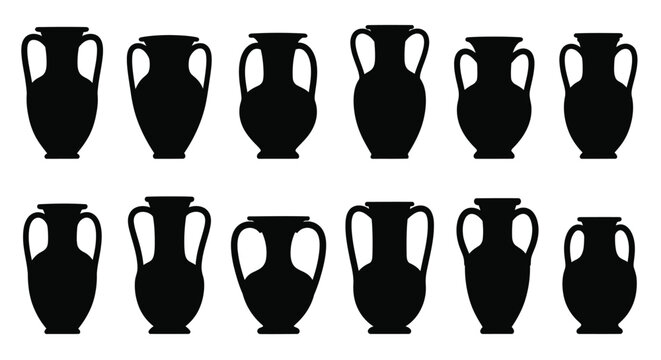 A collection of black silhouettes depicting ancient greek amphora vases