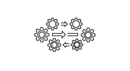 Obraz premium Interconnected gears with arrows representing process flow silhouette