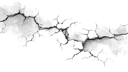 Obraz premium A grayscale, cracked surface isolated against a black background, with fissures and detailed textures