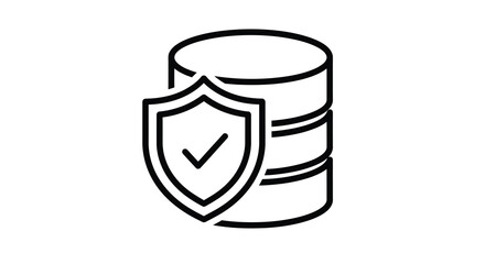 Database security icon with shield a modern line art silhouette