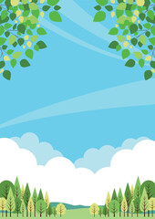 大自然背景、かわいい、イラスト、縦