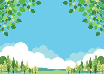 大自然背景、かわいい、イラスト、横