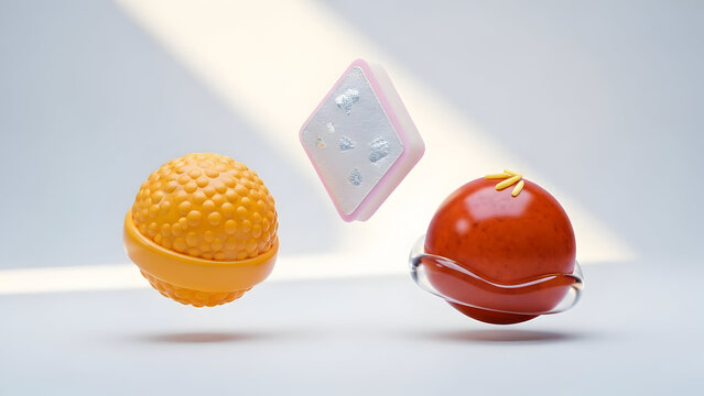 Set of 3 classic Indian sweets (Laddu, Barfi, Gulab Jamun) rendered as simple, colorful 3D glossy icons that are floating vector. Clean, light background. Festive food icon set.
