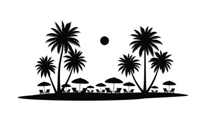Fototapeta premium Tropical beach scene with palm trees and sun a striking silhouette