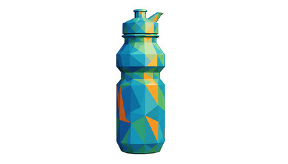 Colorful polygonal water bottle with spout and lid blue isolated on a transparent background