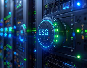 Obraz premium Energy Efficiency LED Indicator on Sustainable Server Hardware 