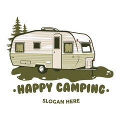 Obraz premium camper van on a camping site caravan camping trailer illustration of a camper trailer rv trailer