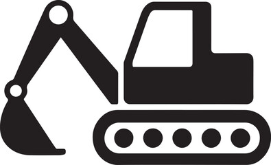 Obraz premium Excavator Icon Black Silhouette Heavy Construction Machinery Minimalist Digger Pictogram Earth Moving Equipment Symbol