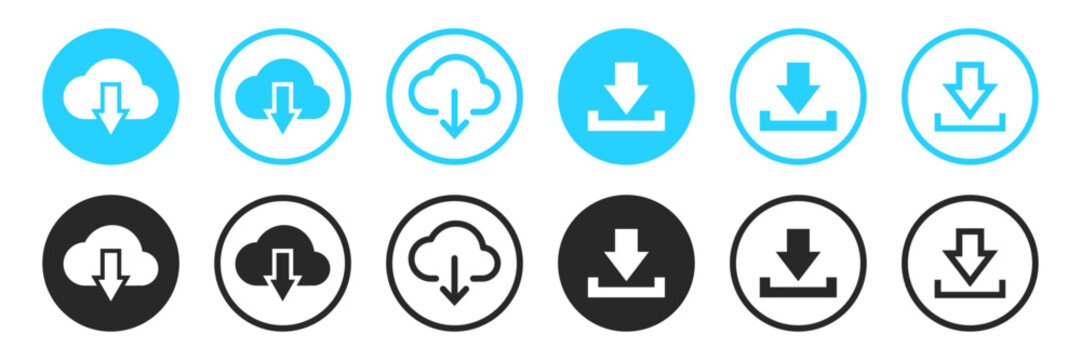 Minimalist Download and upload cloud icon button set Vector stock illustration