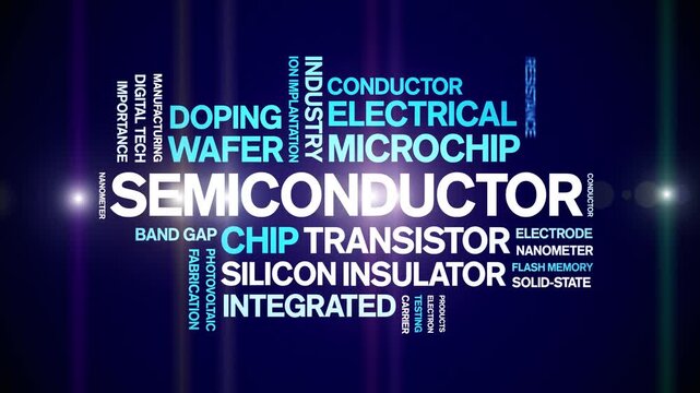 Semiconductor animated word cloud-text design animation tag kinetic typography seamless loop.